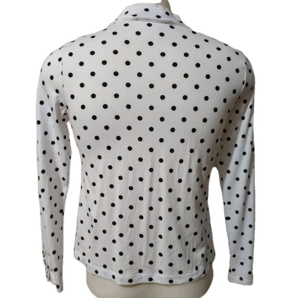 Tommy Hilfiger Top Size M Women's Polka Dot White Black Bow Neck Retro Blouse‎ - Picture 4 of 13